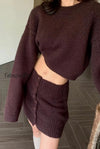 short-fitted-knit-round-neck-slim-two-piece-set